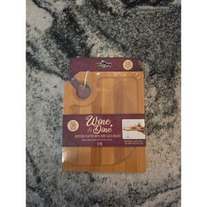 NEW Wine & Dine 7" x 6" Appetizer Platter with Wine Glass Holder 2 platter pack